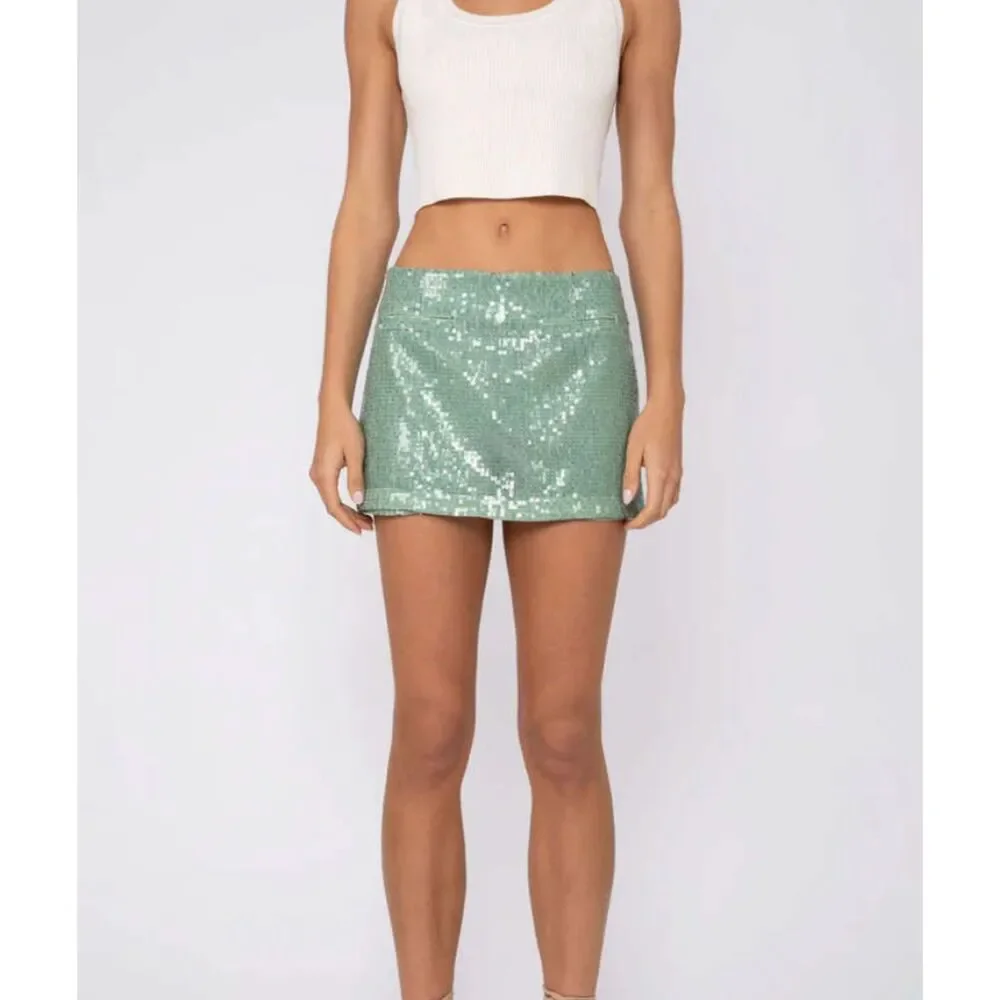 NONCHALANT Christy Sequined Mini Skirt Sage‎ Green X-Small